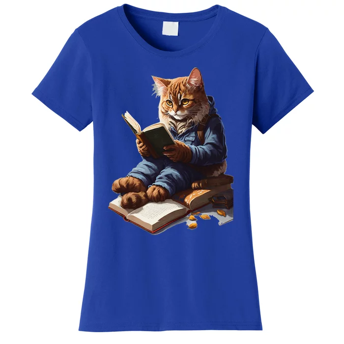 Funny Cats Reading A Book Graphic Cat Kitten Lovers Women's T-Shirt