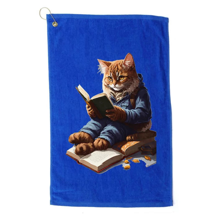 Funny Cats Reading A Book Graphic Cat Kitten Lovers Platinum Collection Golf Towel