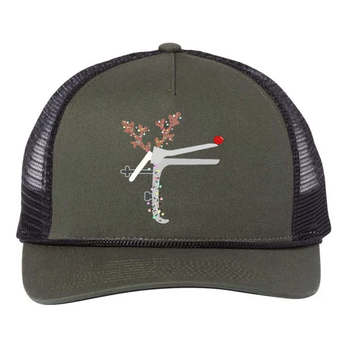 Funny Christmas Reindeer Speculum Nurse L&D Nursing Xmas Retro Rope Trucker Hat Cap