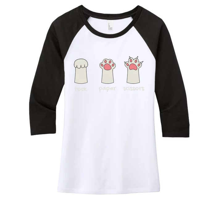 Funny Cat Rock Paper Scissors Cute Cat Paws Women's Tri-Blend 3/4-Sleeve Raglan Shirt