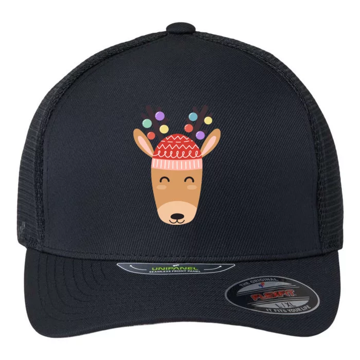 Festive Christmas Reindeer Flexfit Unipanel Trucker Cap