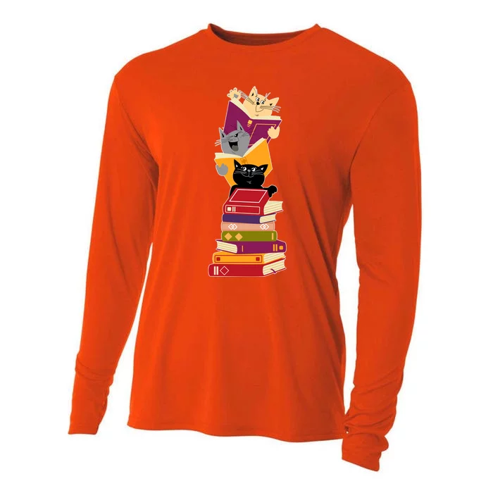 Funny Cats Reading Books Reading Book Lover Cooling Performance Long Sleeve Crew