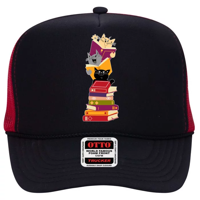 Funny Cats Reading Books Reading Book Lover High Crown Mesh Trucker Hat