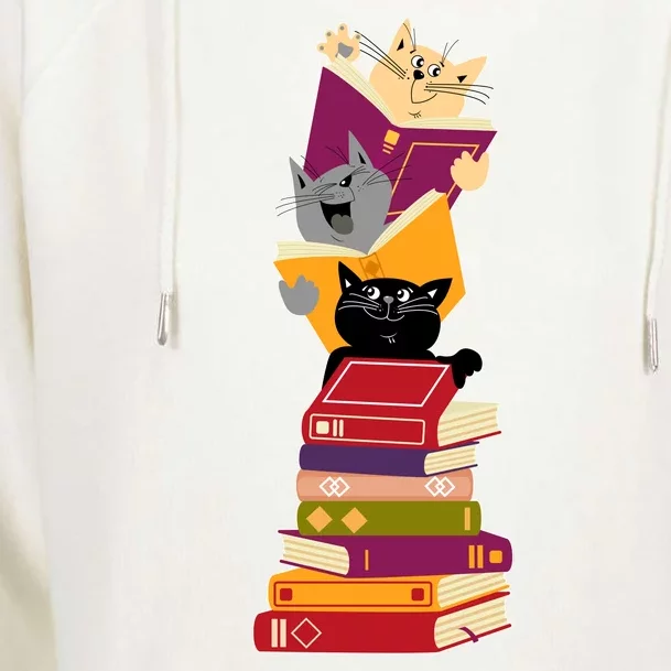 Funny Cats Reading Books Reading Book Lover Womens Funnel Neck Pullover Hood