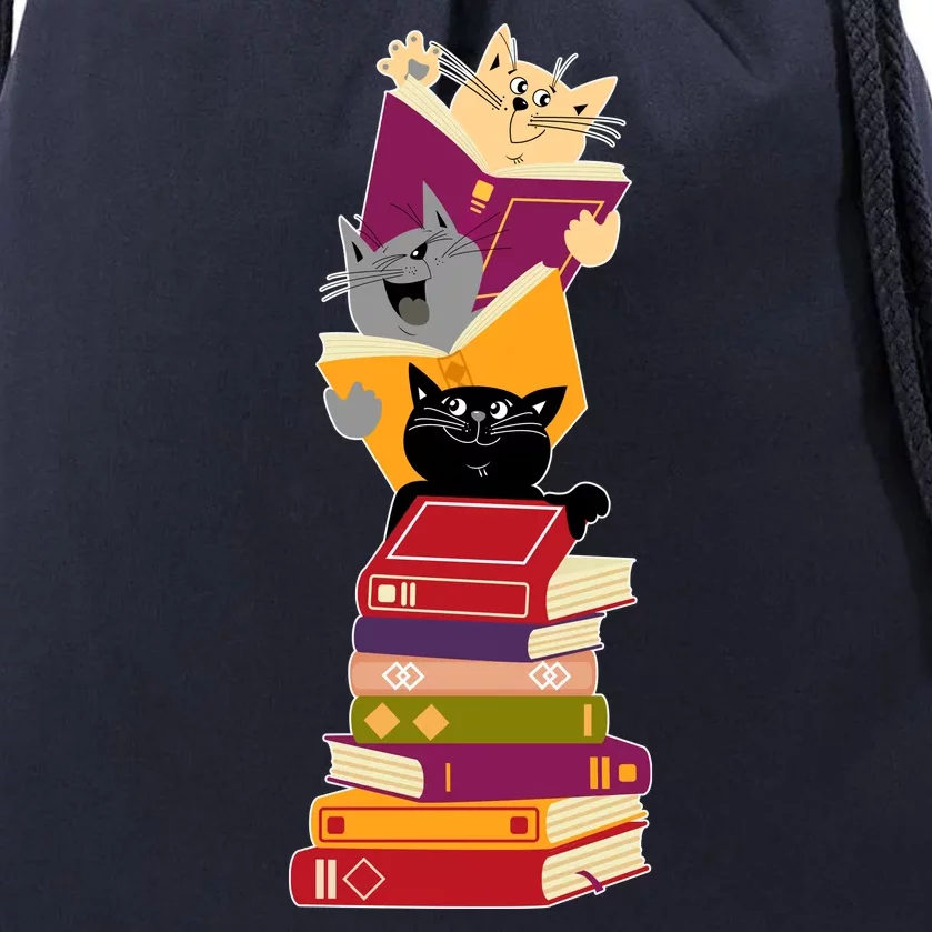 Funny Cats Reading Books Reading Book Lover Drawstring Bag