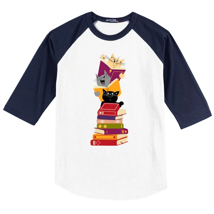 Funny Cats Reading Books Reading Book Lover Baseball Sleeve Shirt