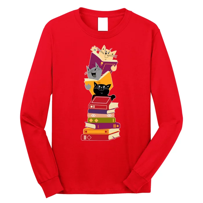 Funny Cats Reading Books Reading Book Lover Long Sleeve Shirt