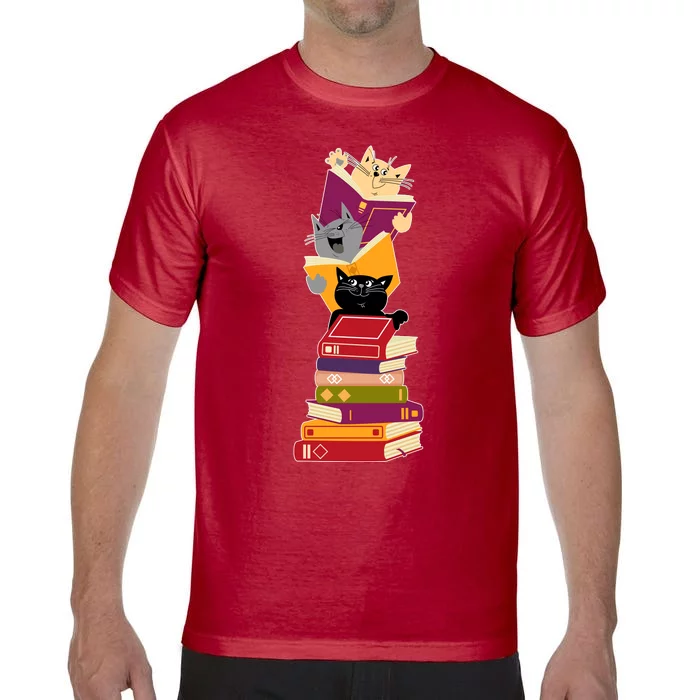 Funny Cats Reading Books Reading Book Lover Comfort Colors T-Shirt