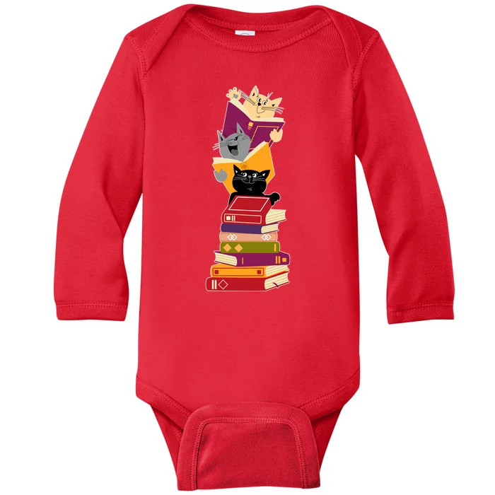 Funny Cats Reading Books Reading Book Lover Baby Long Sleeve Bodysuit