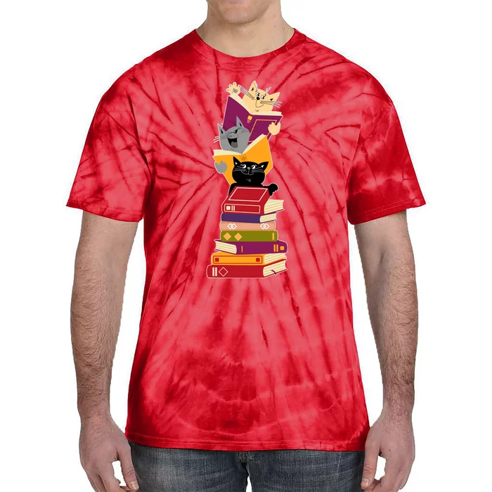 Funny Cats Reading Books Reading Book Lover Tie-Dye T-Shirt