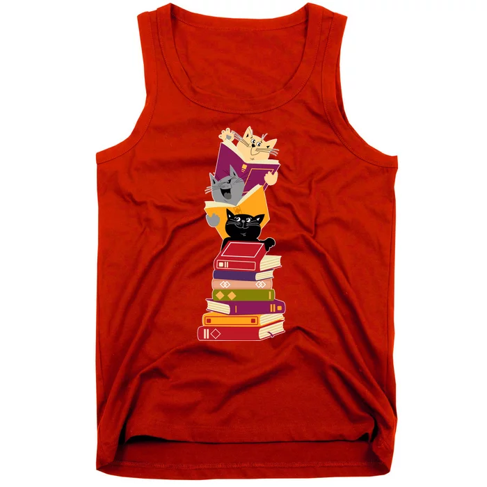 Funny Cats Reading Books Reading Book Lover Tank Top