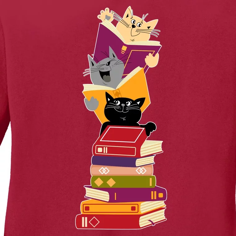 Funny Cats Reading Books Reading Book Lover Ladies Long Sleeve Shirt