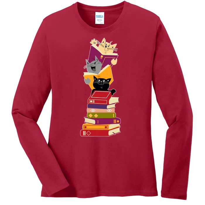 Funny Cats Reading Books Reading Book Lover Ladies Long Sleeve Shirt