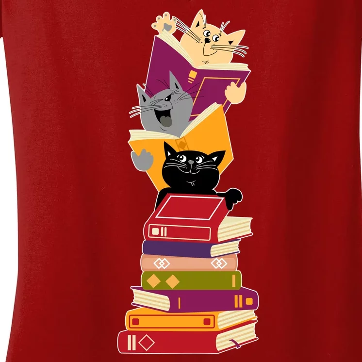 Funny Cats Reading Books Reading Book Lover Women's V-Neck T-Shirt