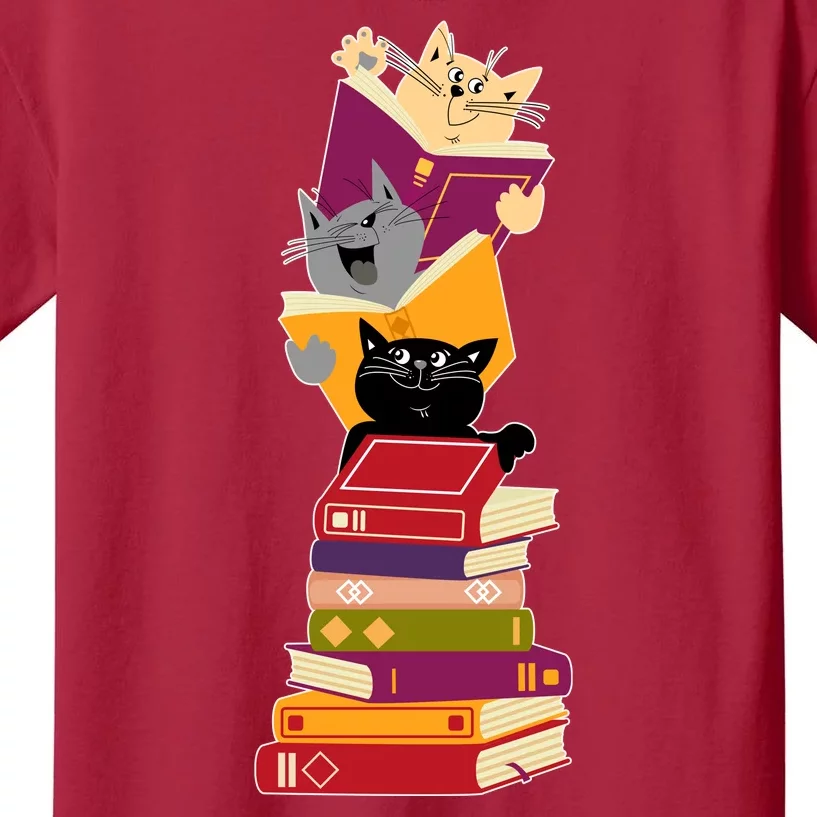 Funny Cats Reading Books Reading Book Lover Kids T-Shirt