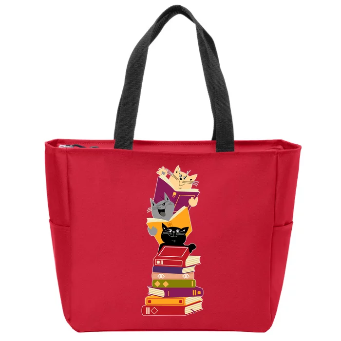 Funny Cats Reading Books Reading Book Lover Zip Tote Bag