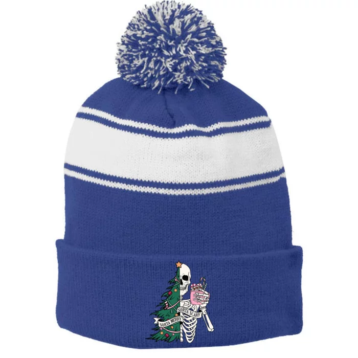 Funny Christmas Sorta Merry Sorta Scary Skeleton Xmas Tree Meaningful Gift Stripe Pom Pom Beanie