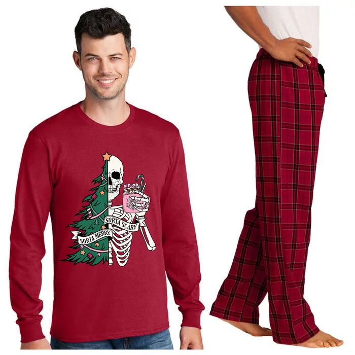 Funny Christmas Sorta Merry Sorta Scary Skeleton Xmas Tree Meaningful Gift Long Sleeve Pajama Set