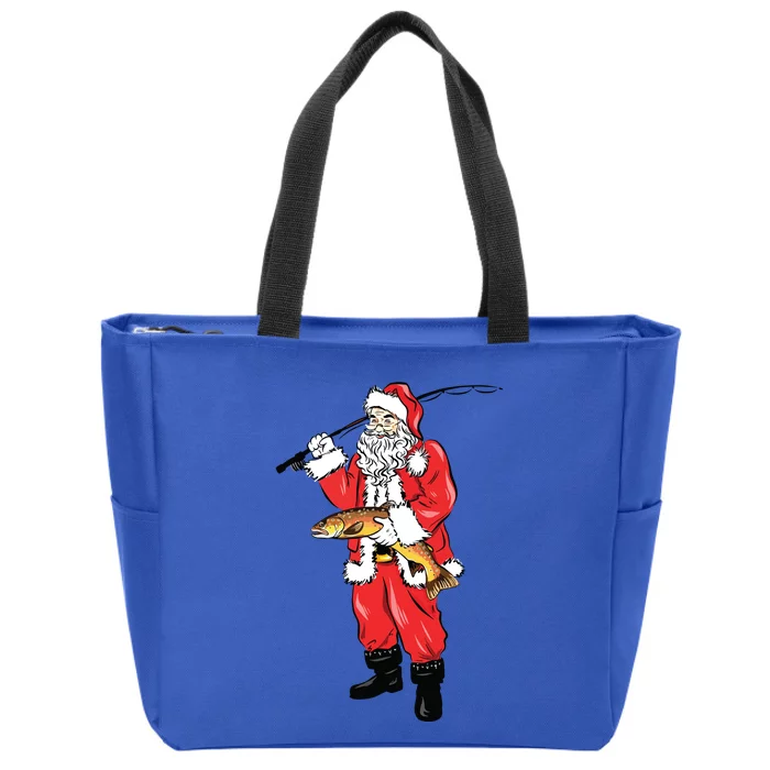 Funny Christmas Santa Clause Fishing For Brown Trout Zip Tote Bag