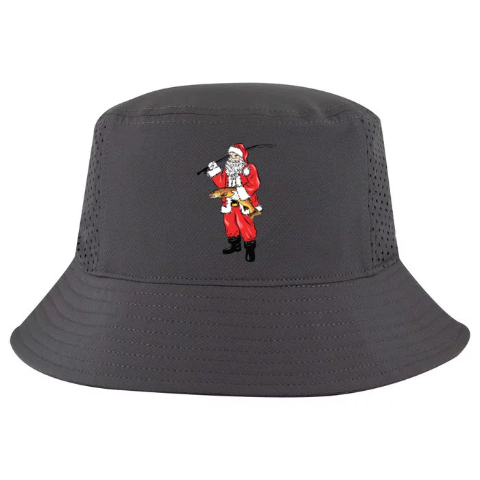 Funny Christmas Santa Clause Fishing For Brown Trout Cool Comfort Performance Bucket Hat