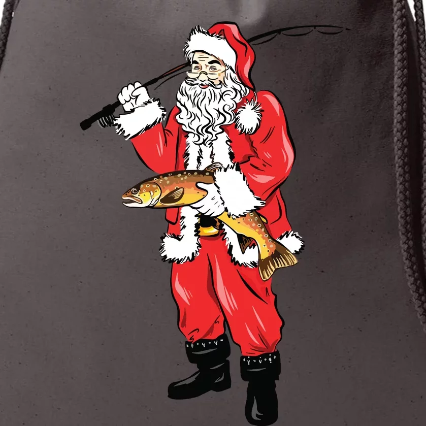 Funny Christmas Santa Clause Fishing For Brown Trout Drawstring Bag