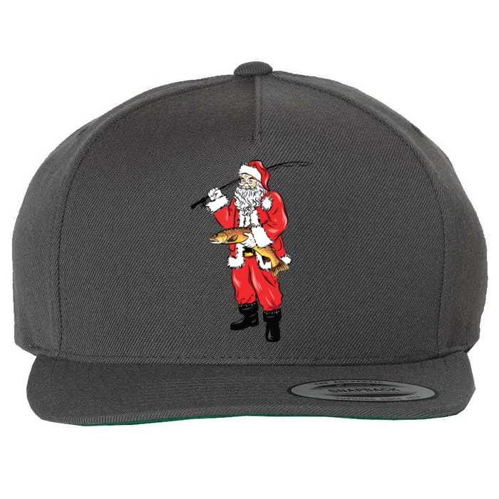 Funny Christmas Santa Clause Fishing For Brown Trout Wool Snapback Cap