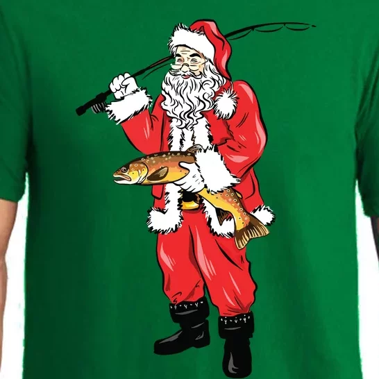 Funny Christmas Santa Clause Fishing For Brown Trout Pajama Set