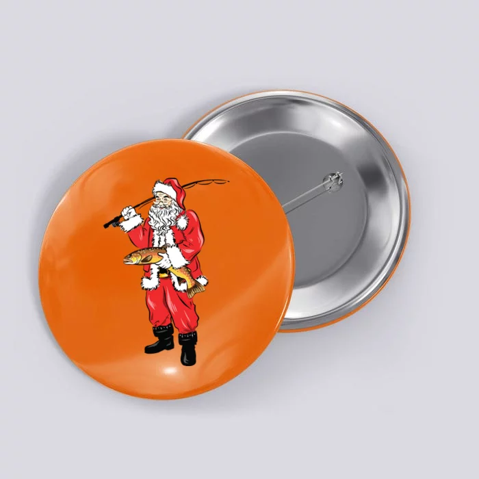 Funny Christmas Santa Clause Fishing For Brown Trout Button