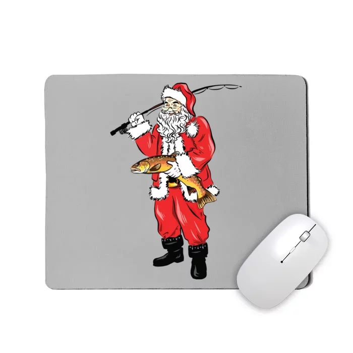 Funny Christmas Santa Clause Fishing For Brown Trout Mousepad