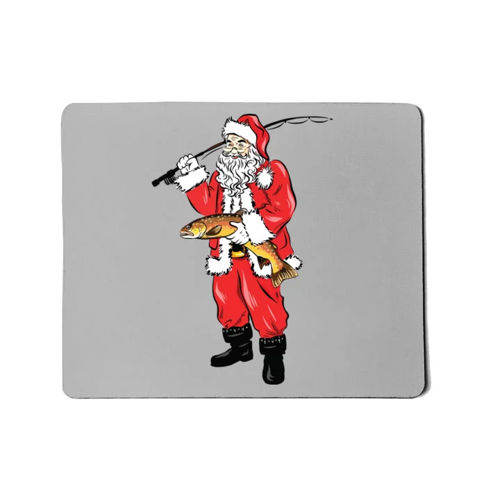 Funny Christmas Santa Clause Fishing For Brown Trout Mousepad