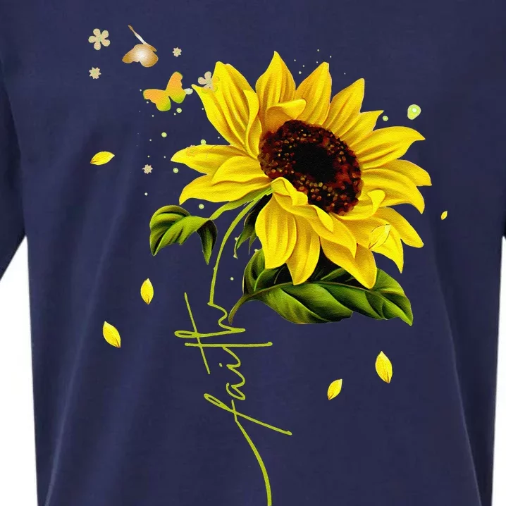 Faith Cross Sunflower Butterflies Flowers Christians Jesus Sueded Cloud Jersey T-Shirt