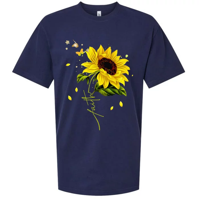 Faith Cross Sunflower Butterflies Flowers Christians Jesus Sueded Cloud Jersey T-Shirt