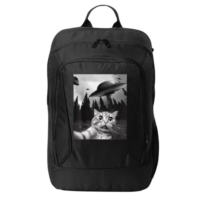 Funny Cat Selfie With UFOs City Backpack