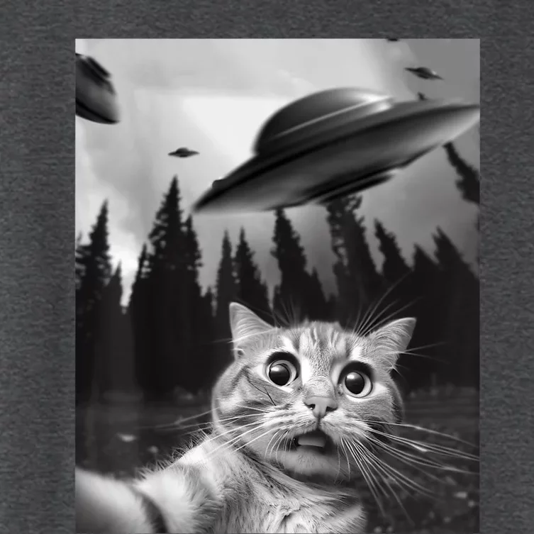 Funny Cat Selfie With UFOs Women's Crop Top Tee