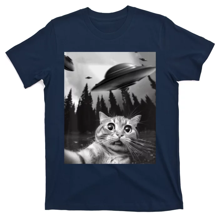 Funny Cat Selfie With UFOs T-Shirt