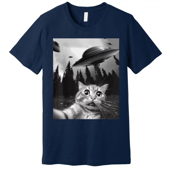 Funny Cat Selfie With UFOs Premium T-Shirt