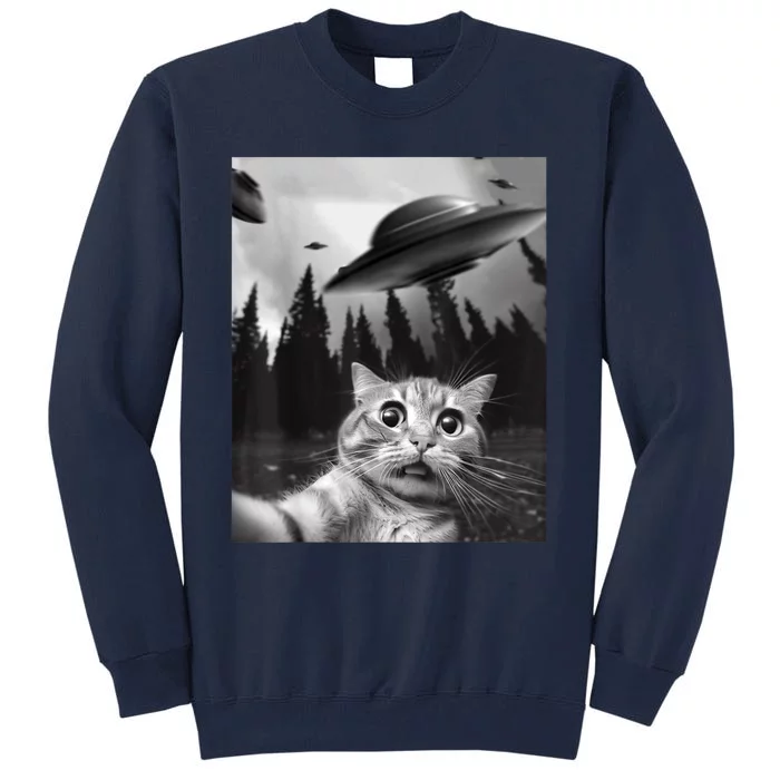 Funny Cat Selfie With UFOs Tall Sweatshirt