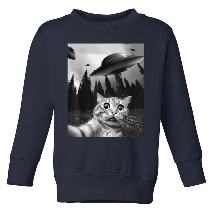 Funny Cat Selfie With UFOs Toddler Sweatshirt