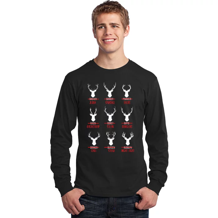 Funny Christmas Santa Reindeer List Pajamas For Deer Hunters Long Sleeve Shirt