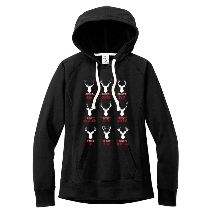 Funny Christmas Santa Reindeer List Pajamas For Deer Hunters Women's Fleece Hoodie