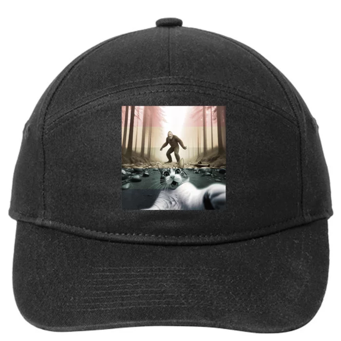 Funny Cat Selfie With Bigfoot Sasquatch Cat Bigfoot Vintage 7-Panel Snapback Hat