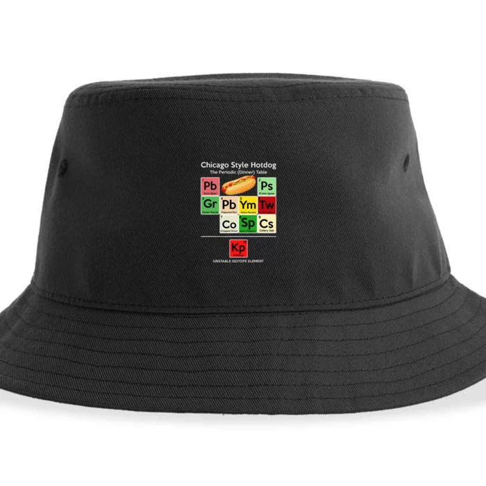 Funny Chicago Style Hot Dog Periodic Dinner Table Of Element Sustainable Bucket Hat