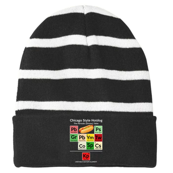 Funny Chicago Style Hot Dog Periodic Dinner Table Of Element Striped Beanie with Solid Band