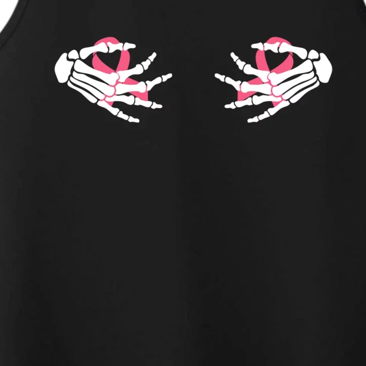 Fuck Cancer Skeleton Hand Pink Ribbon Breast Cancer Gift Performance Tank