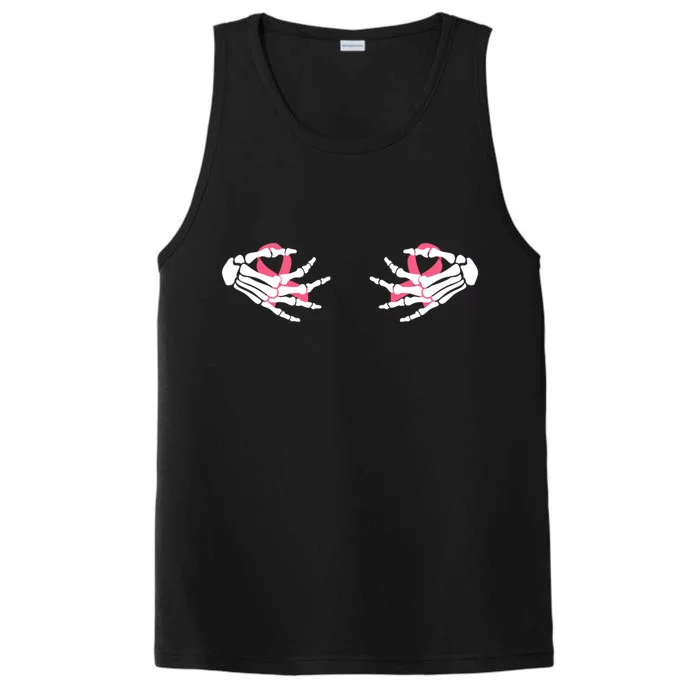 Fuck Cancer Skeleton Hand Pink Ribbon Breast Cancer Gift Performance Tank