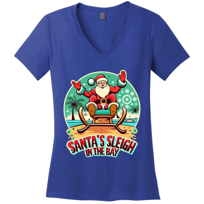 Funny Christmas Santa´S Sleigh In The Bay Beach Christmas Meaningful Gift Women's V-Neck T-Shirt