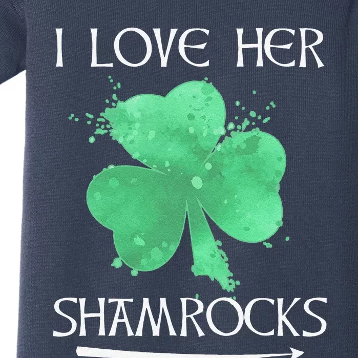 Funny Couples St. Patty's Day I Love Her Shamrocks Baby Bodysuit