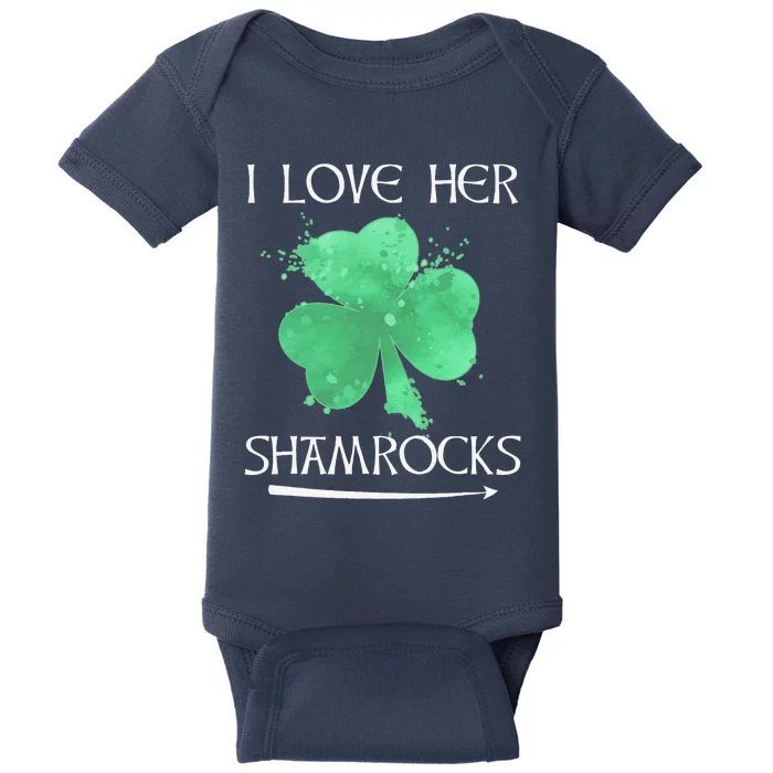 Funny Couples St. Patty's Day I Love Her Shamrocks Baby Bodysuit