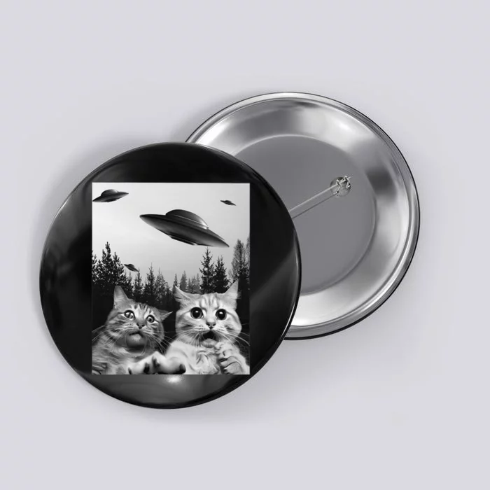 Funny Cat Selfie with UFOs Button