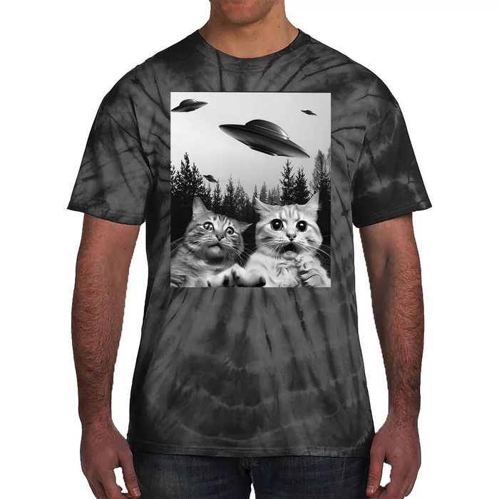 Funny Cat Selfie with UFOs Tie-Dye T-Shirt